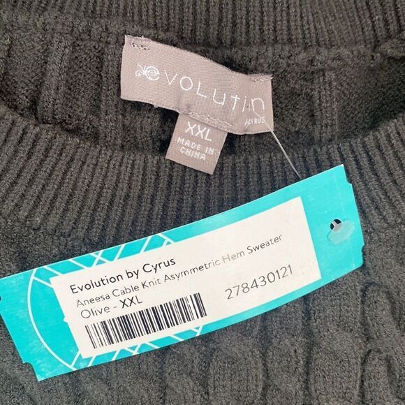 The Evolution Cyrus Aneesa Cable Knit Asymmetric HemSweater Olive Stitch Fix Nwt - Picture 5 of 6